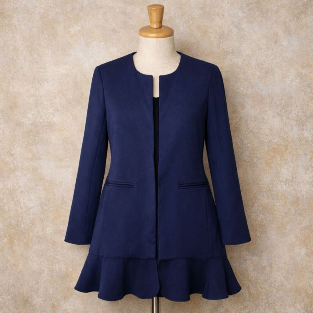 NWT Lulus Long Blue Open Blazer / Duster with Ruffle (Flounce) Hem medium M